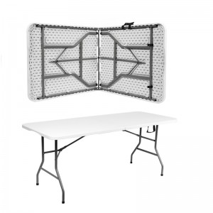 Prenosný biely obdĺžnikový plastový párty jedálenský skladací stôl vonkajší banket BBQ kempingový piknikový skladací stôl