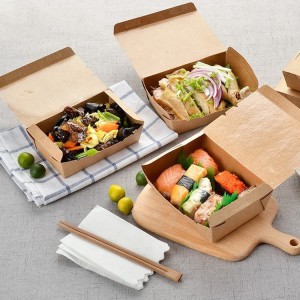 Tek kullanımlık paket servisi olan restoran kraft kağıt öğle yemeği yemek salata kutusu ve paket kutusu