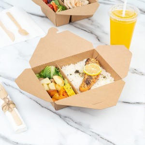 Cutie de prânz din carton de unică folosință din hârtie kraft pentru scurgeri de alimente