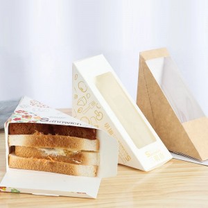 Zouverlässeg Fournisseur Benotzerdefinéiert Liewensmëttel Qualitéit Pabeier Kéis Toast Brout Verpackung Takeaway Iessen Sandwich Box mat Transparent Fënster