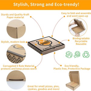 Diseño renovable para logotipo personalizado, caja de cartón corrugada para envasado de alimentos, pizza, crepé, papel barato