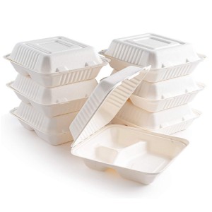 Caixa de xantar de papel desbotable barata de fábrica, caixas de hamburguesas de concha de bagazo de caña de azucre biodegradable