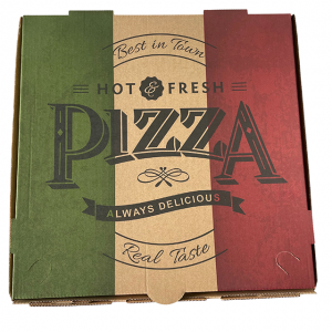 Didaur ulang logo ngaropéa kertas pizza warni kotak pizza corrugated