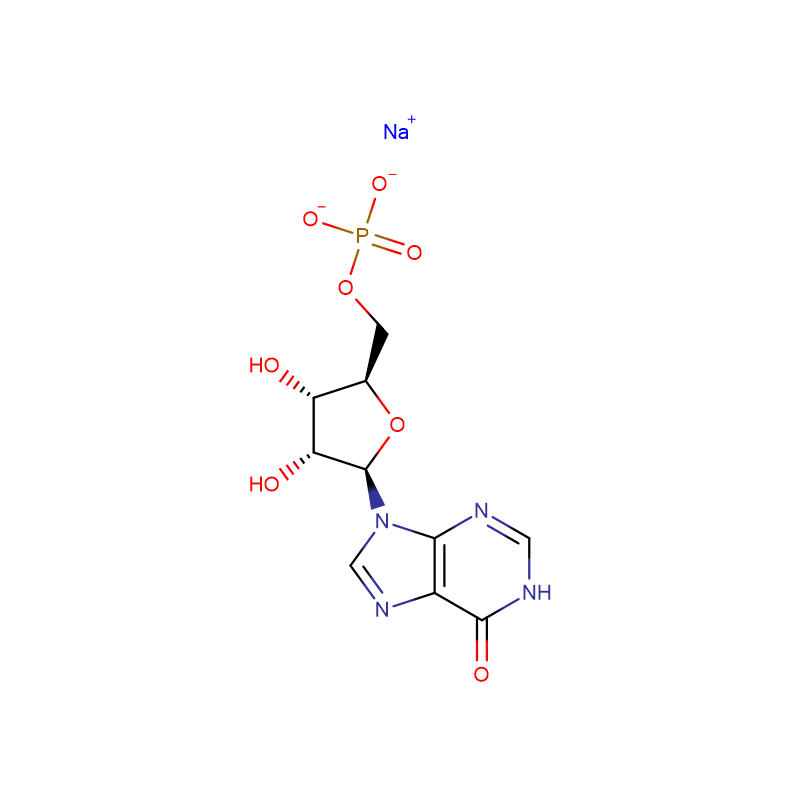 Disodium 5′-Inosinate Cas:4691-65-0 ຝຸ່ນ crystalline ສີຂາວຫຼືສີຂາວອອກ.