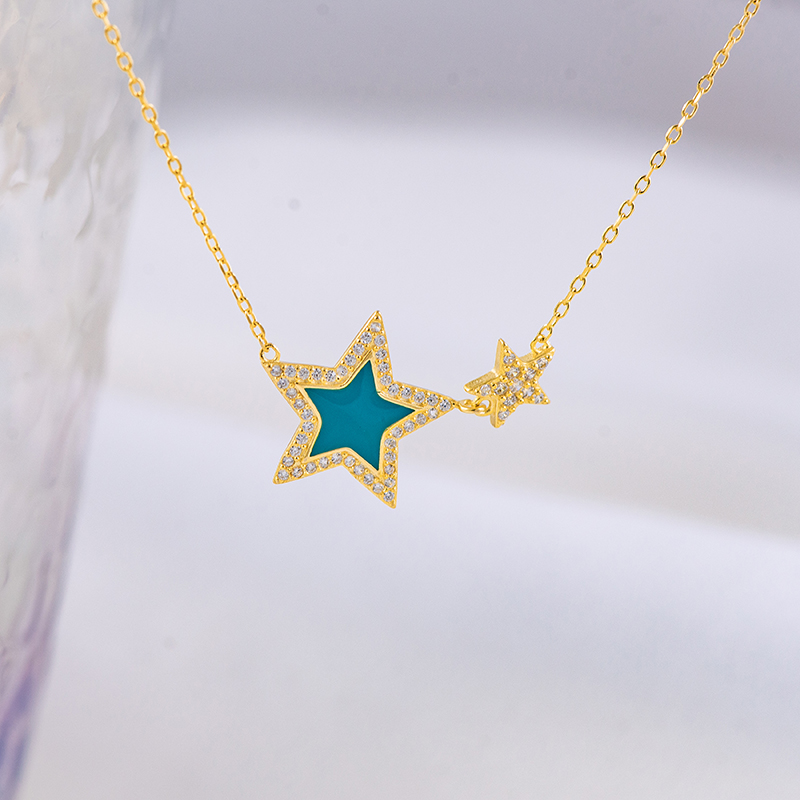 Simple Sparkling Cubic Zircon Star Pendant Necklace for Wedding Party