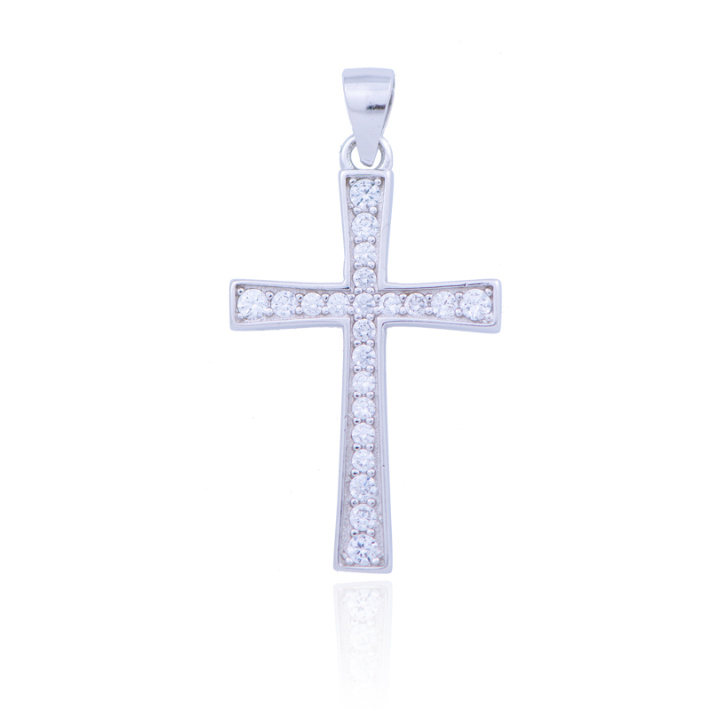 White Cubic Zirconia Stone Sterling Silver Cross Pendant
