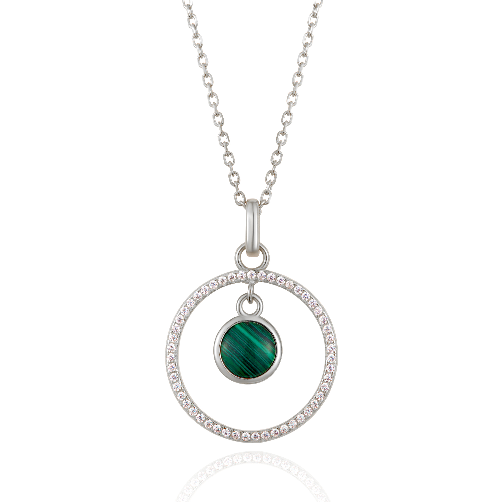 [Copy] Sterling Silver Green Cz Cubic Zircon Circle Pendant Necklace