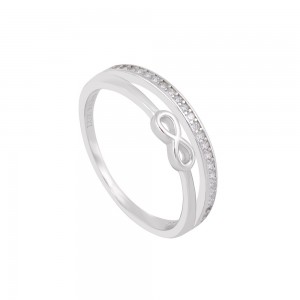 925 Sterling Silver Natural Zircon Accent Infinity Ring Ring
