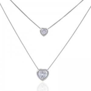 Delicate Diamond Crystal Heart Pendant Double Layer Charm Necklace Jewelry