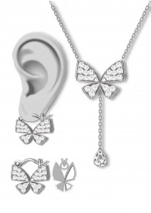 cz zircon 925 sterling silver butterfly earring necklace set