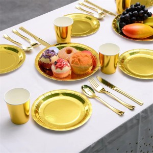 Provvisti tal-Partiti L-Okkażjonijiet kollha Silverware Round Disposable Plate Dish Gold Dinner Party Plates