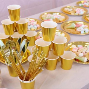 Provvisti tal-Partiti L-Okkażjonijiet kollha Silverware Round Disposable Plate Dish Gold Dinner Party Plates
