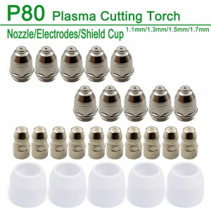 P80 Plasma Koupe Torch Consommables Koupe CNC 60A 80A 100A P80 Plasma Flanbo Bouclier Cup Tip Lektwòd Bouch