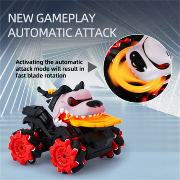 Pug shark model mainan infinitely variable speeds automatic attack blade stunt spin remote control stunt car