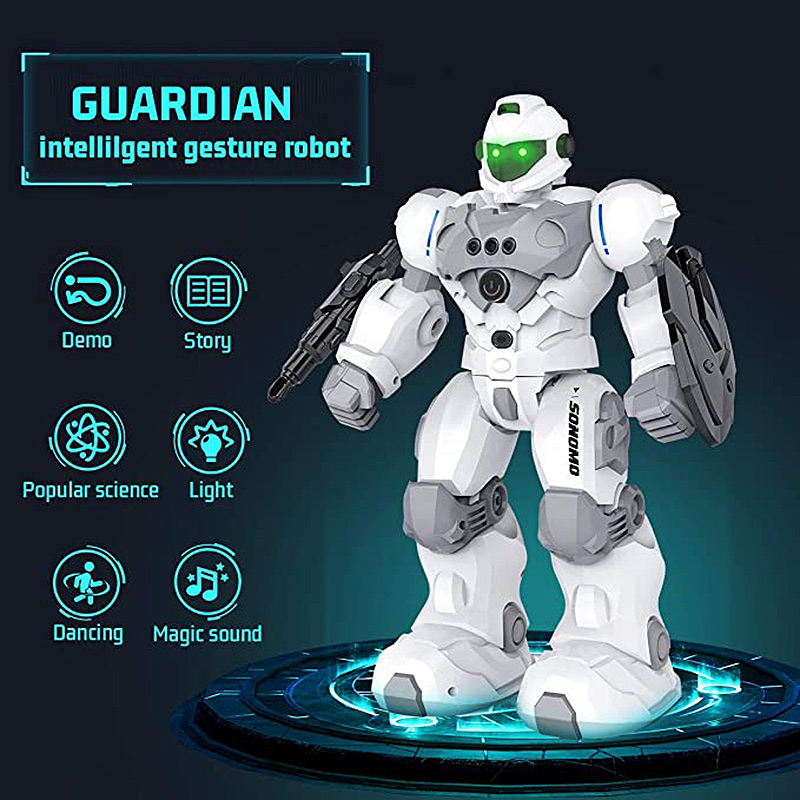 XINFEI 2.4Ghz 1:12 Gesture Control Armored Guardian Smart Auto Demo Programming Robot Toys With Light And Music