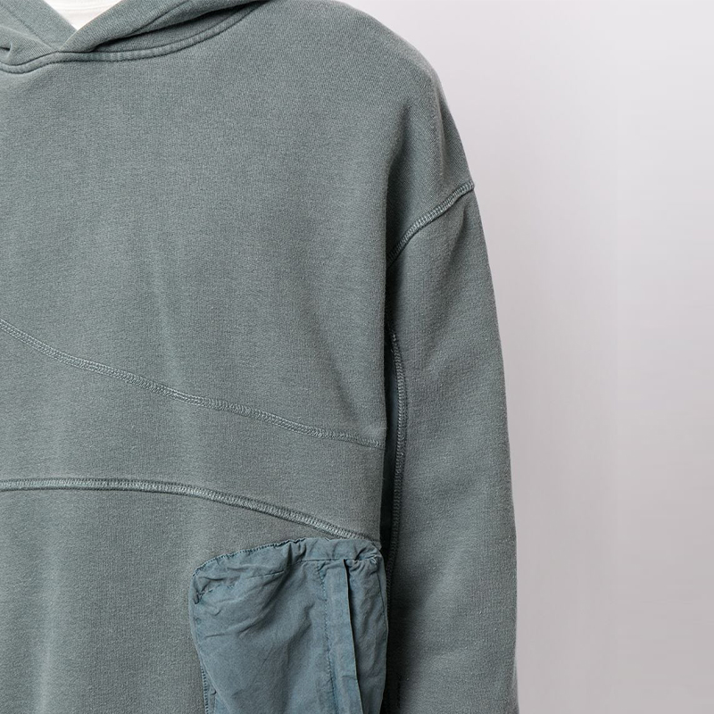 висококвалитетен тежок винтиџ џеб за пуловер со качулка со големи облоги од памук за мажи со киселина