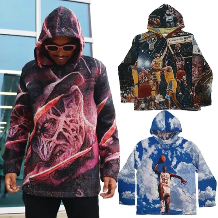 clothing manufacturers custom streetwear thick hoodies plus size men’s woven tapestry hoodie sweater hoody