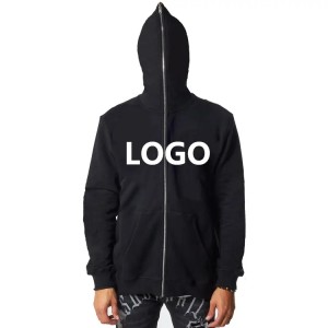 Custom embroidered high quality puff printing oversized men hoodies wholesale black blank full face zip up hoodie