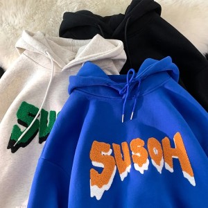 OEM custom mens chenille streetwear cotton embroidery hoodies oversized 3d logo chenille patch hoodie wholesale