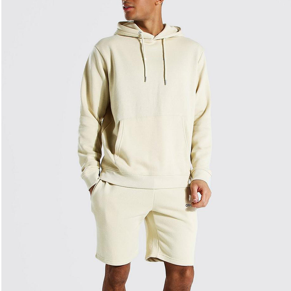 Custom Fashion French Terry Short Sweatsuit 350gsm Hoodies sareng Shorts Set pikeun Lalaki