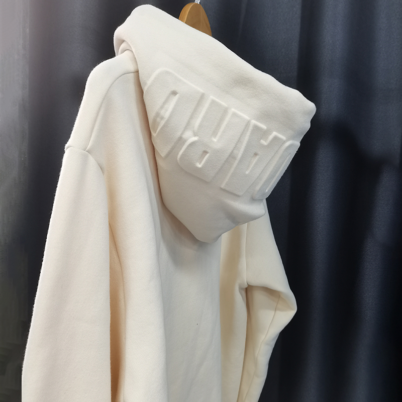 Pielāgots reljefs kapuci džemperis franču frotē flīsa lielizmēra 3d reljefs logotipa kapuci