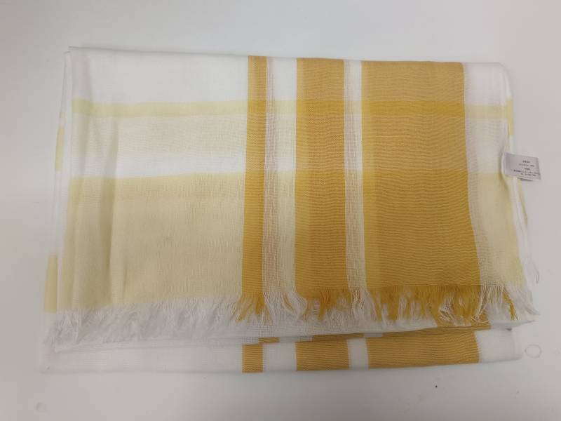 Žltý polyesterový tkaný šál s nepravidelnými prúžkami