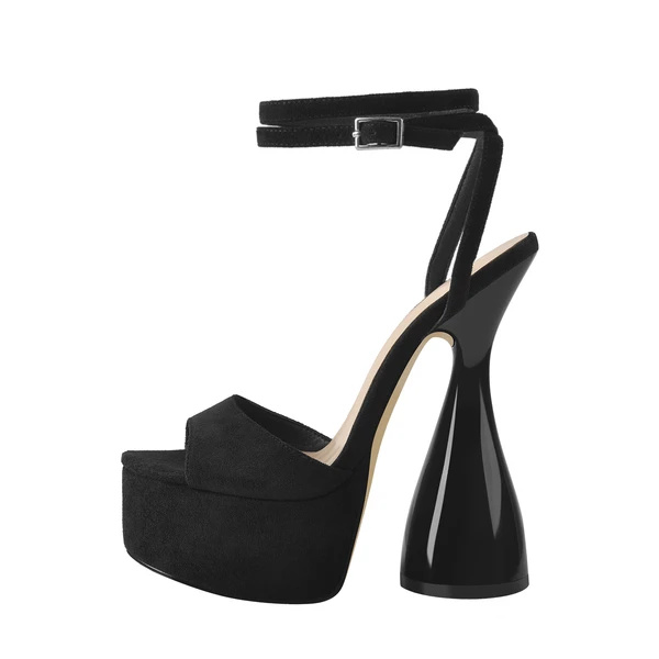 Black Suede Platform Ankle Strap High Heel Sandals Custom women high heel sandals