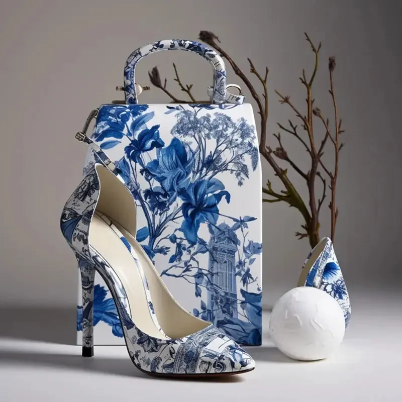 Celadon Print Design Shoes And Bags Set