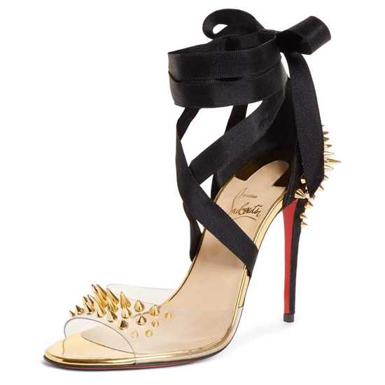 Christian Louboutin red outsole clear band spike sandals