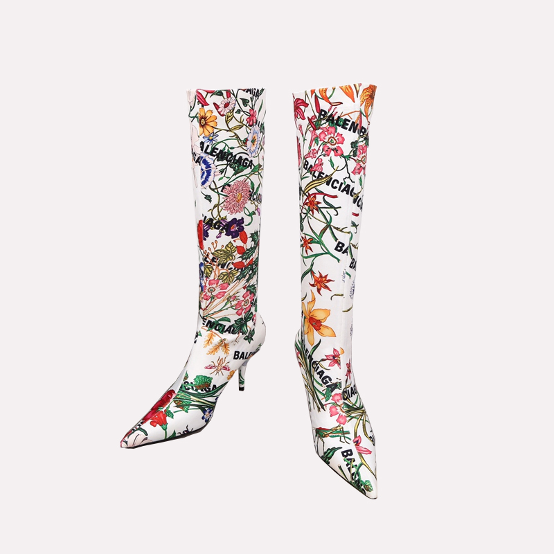 Gucci X Balenciaga cvetlični škornji iz blaga Dizajnerski škornji Gucci