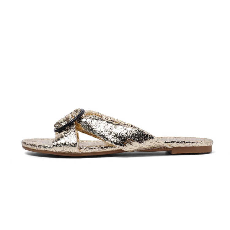 Summer Normcore Style Fashion Designers Metallic Ladies Slippers And Sandals