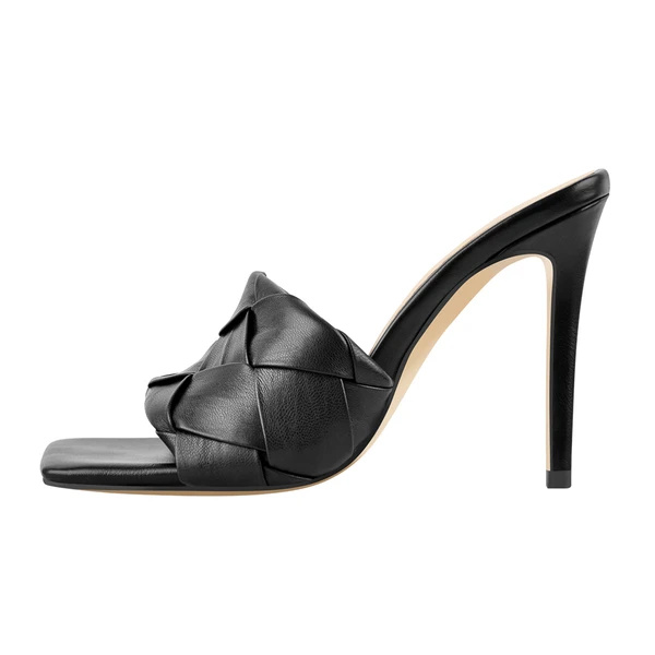 Černé sandály na vysokém podpatku se čtvercovou špičkou Dámské sandály na podpatku se čtvercovou špičkou