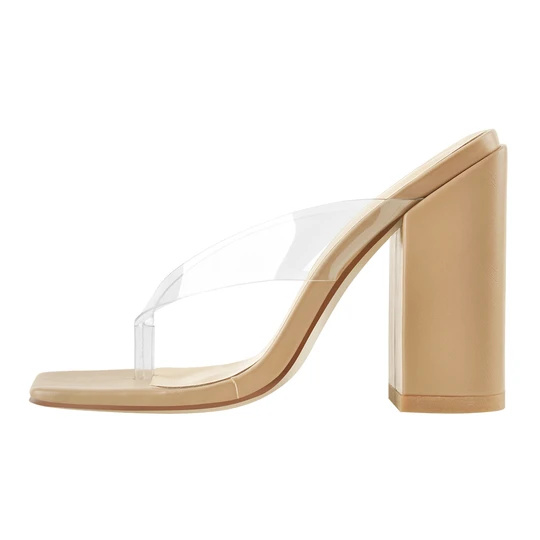 Transparent na Strap Patent Leather Square Toe High Heels Sandals