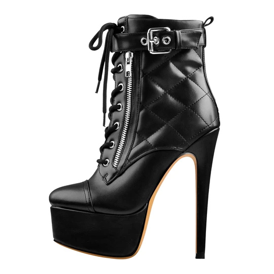 Platforma Lace Up Ankle Strap Buckle Zip Stiletto High Heels Boots