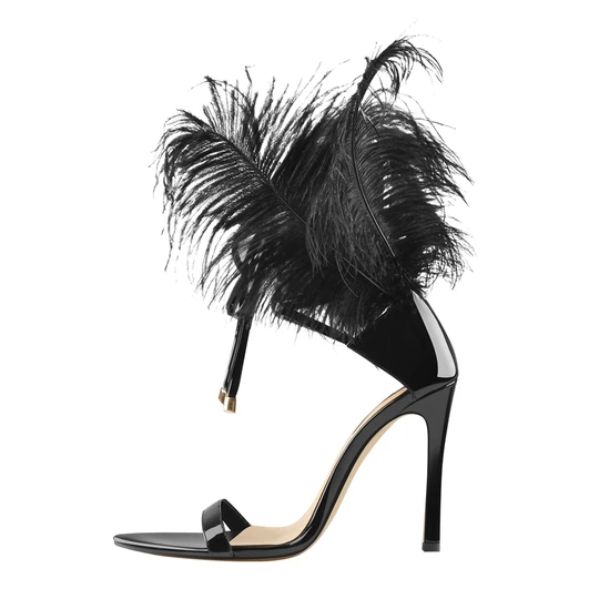 Qhib Toe Feather Back Lace Up Stiletto Heel Sandals