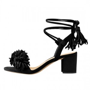 Sandaler med åben tå, sort strop med chunky hæl