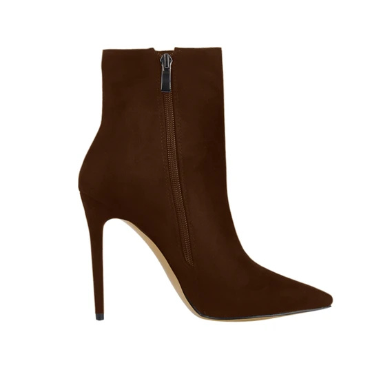 Drak Brown Suede Pointy Toe Stiletto High Heel Ankle Boots