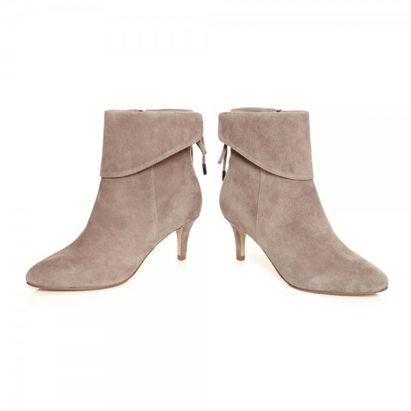 Beige fashion boots stiletto heels ankle boots suede lapel boots