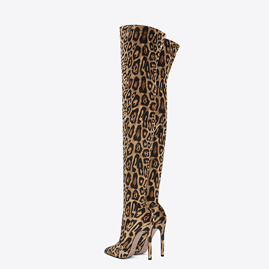 Maßgeschneiderte Overknee-Stiefel aus echtem Leder mit Leopardenmuster