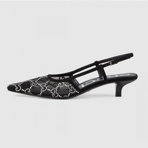 Gucci heel sandals Black mesh with GG crystals