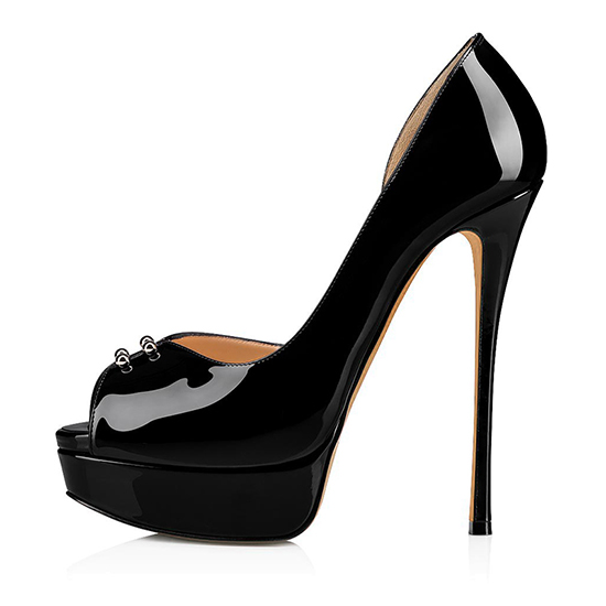 נעלי עקב מעור פטנט שחור או לבן בהתאמה אישית לנשים
