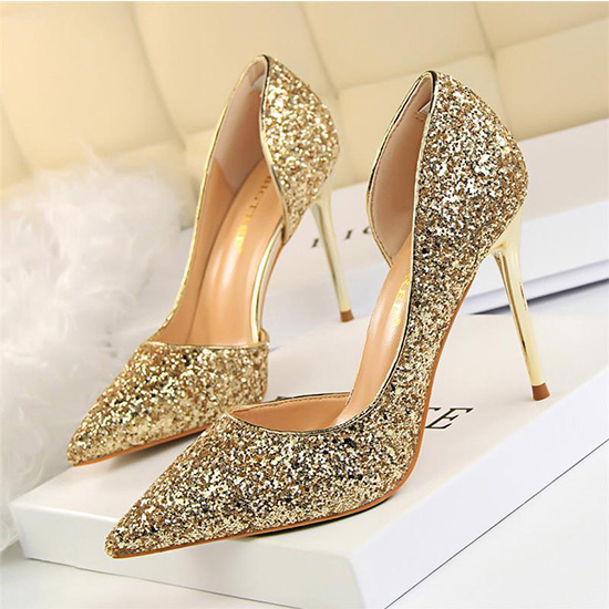 Gold gliter women’s shoes shining women’s wedding shoes custom brides’ shoes