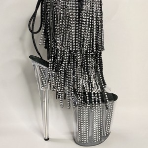 Xinzirain custom made clear heel diamond tassels pole dance shoes