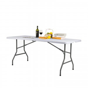 میز تاشو سفید نیمه تاشو ابزار قابل حمل 6FT سنگین پلاستیکی در فضای باز کمپینگ