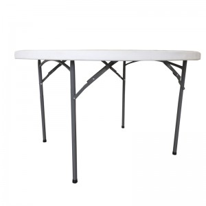 Tavolinë e rrumbullakët portative portative e bardhë HDPE me dorezë 4 ft, tavolinë e rrumbullakët 4 ft