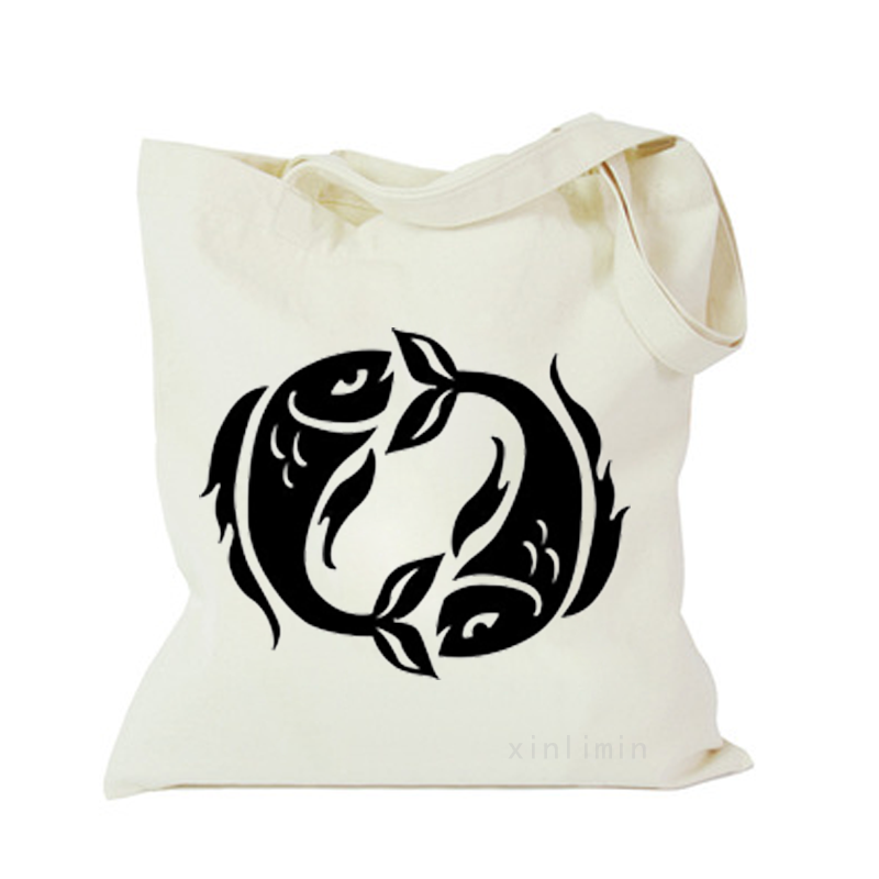 Top quality reusable shopping custom pattern fish cotton string bag
