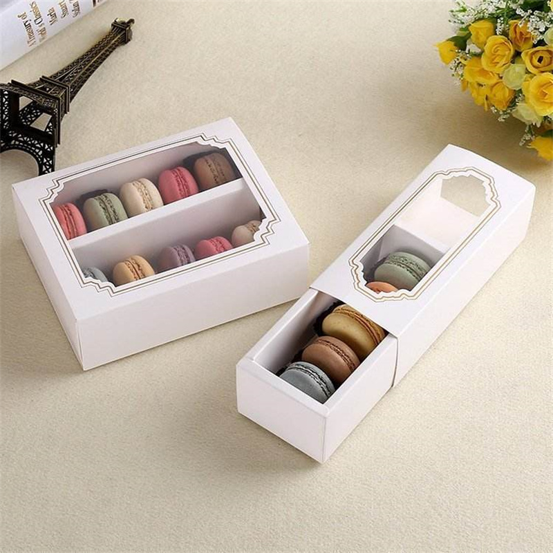 Aṣa Cutie White Card Paper Macaron Drawer Boxes Paper Gift Boxes for Cake Shop