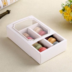 Kustom Cutie White Card Paper Macaron Laci Box Kotak Hadiah Kertas kanggo Toko Kue (3)