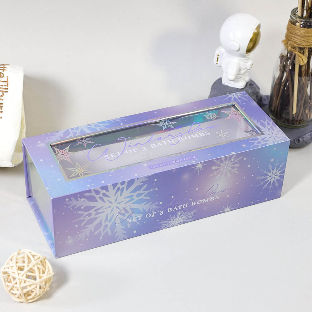 Magnetic Closure Holographic Bath Bomb Gift Box Packaging With Clear Window