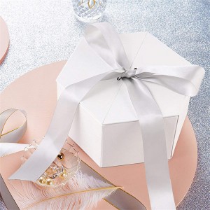 Karton Putih Hexagon Shape Flower Packaging Gift Presentation Box Dengan Ribb5